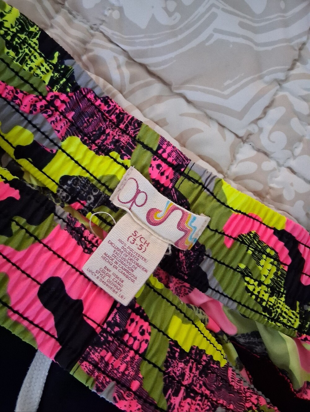 OP Neon Pink, Yellow & Black Camo Swim Shorts Set - Picture 2 of 2